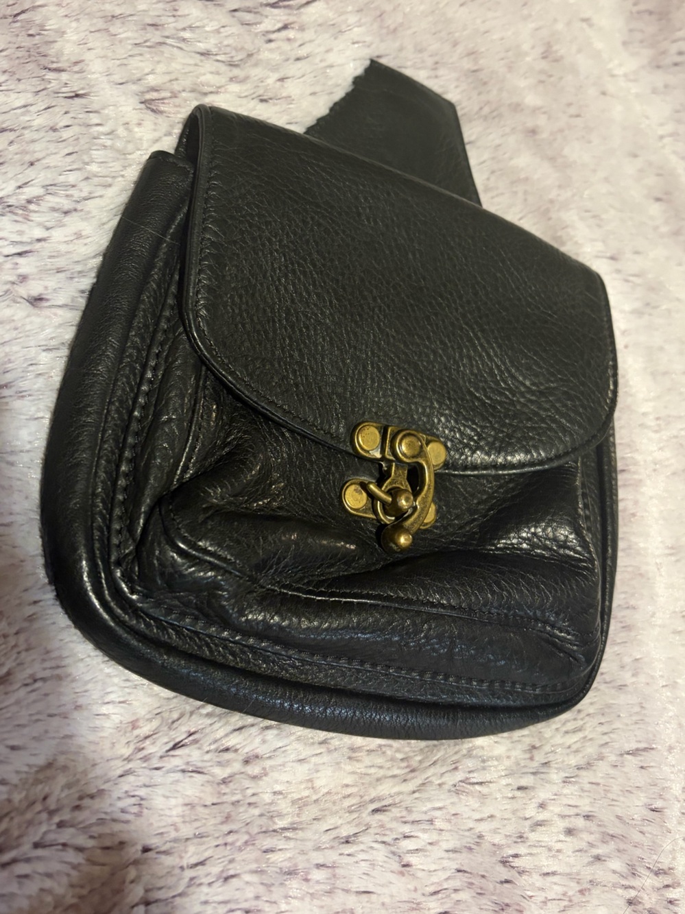 Black Leather Fanny Bag with Brass Hardware